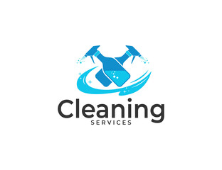 Cleaning services logo with double bottle spray illustration