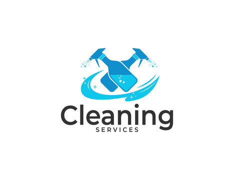 Cleaning services logo with double bottle spray illustration