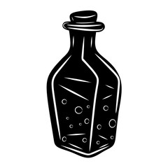 Magic potion black, cartoon isolated on white background, vector illustration for design and decor, Halloween, sticker, template