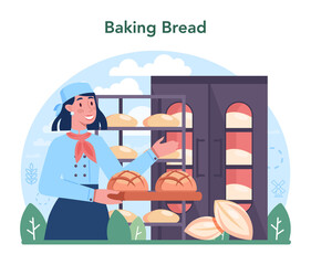 Baking industry concept. Pastry baking process and retail.