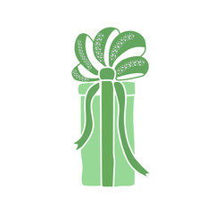Gift box with bow and ribbon. Holiday celebration concept. Hand drawn vector illustration