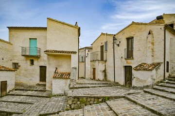 Fototapeta na wymiar A street in the historic center of Aliano, a old town in the Basilicata region, Italy. 