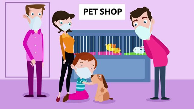 Young family adopting a dog in the pet shop