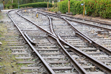 Fototapeta na wymiar railroad rail crossing. selective focus