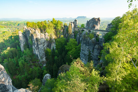 Bastei bridge and rock castle Neurathen (left)