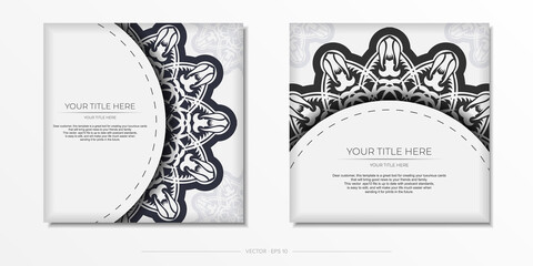 Vintage postcard in white color with abstract patterns. Vector design of invitation card with vintage ornament.