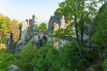 Fototapeta na wymiar The Bastei is a rock formation with a viewing platform in Saxon Switzerland