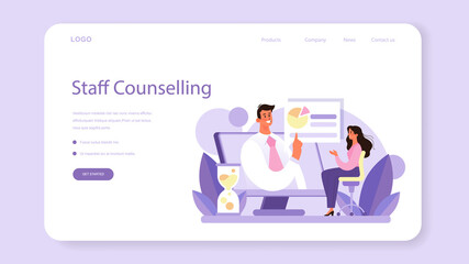 Staff counselling web banner or landing page. Personnel manager providing