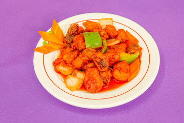 European Chinese restaurant popular recipe. Sweet and sour pork with vegetables and onions