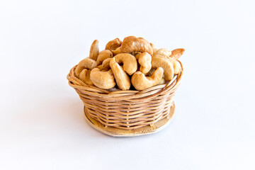 Cashew nut on white background. Healthy grains.