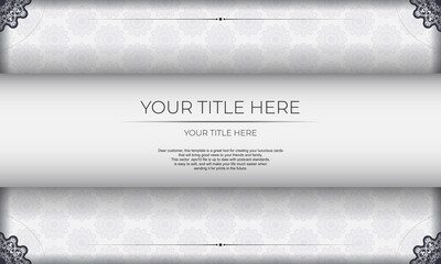 White luxury vector banner with abstract ornaments and place under text. Template for print design invitation card with vintage ornament.
