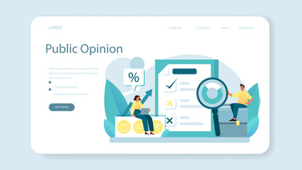 Public opinion web banner or landing page. Idea of PR through mass media