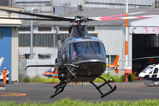 Tokyo, Japan - August 11, 2021:Tokyo Metropolitan Police Department Leonardo AW109 Trekker (JA36MP) utility helicopter.