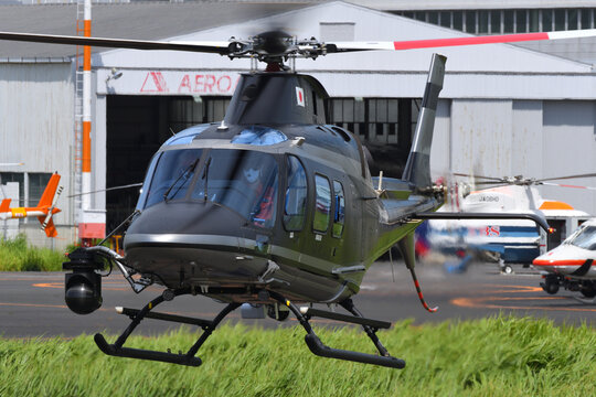 Tokyo, Japan - August 11, 2021:Tokyo Metropolitan Police Department Leonardo AW109 Trekker (JA36MP) utility helicopter.
