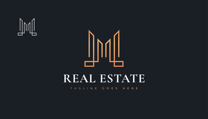 Luxury Gold Real Estate Logo Design with Initial Letter M. Construction, Architecture or Building Logo Design