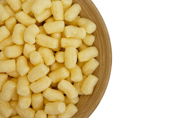 sweet corn sticks in bowl isolated on white background