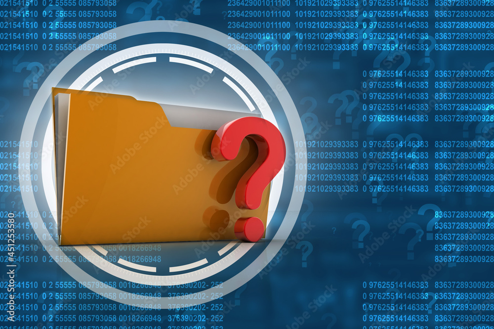 Poster 3d rendering file folder with question symbol
