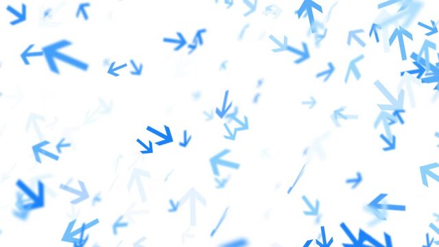 Random motion of a blue arrows isolated on white.