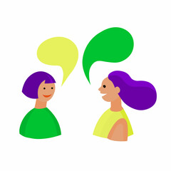 Two cute girls talking. Color vector illustration.