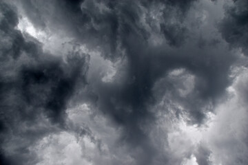 Storm hurricane blue leaden torn clouds on the horizon