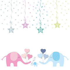 Felicitación nacimiento bebé con elefantes. © Lola Fdez. Nogales