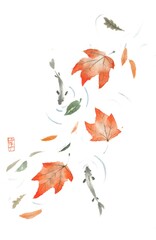 autumn leaves on white