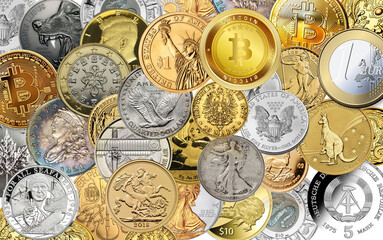 Monedas del mundo Agosto de 2021: Criptomoneda en la aplicación de comercio con moneda digital. 