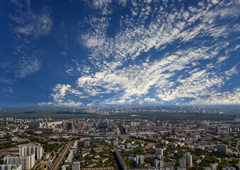 Fototapeta na wymiar Spectacular aerial view (340 m) of Moscow, Russia. View from Ostankino television tower