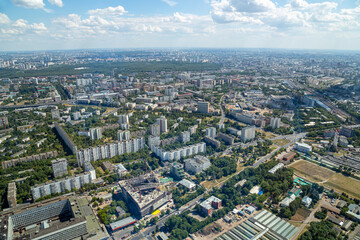 Fototapeta na wymiar Spectacular aerial view (340 m) of Moscow, Russia. View from Ostankino television tower