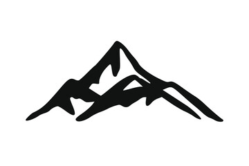 Hand Drawn Mountains Isolated. Vector Illustration Ski Resort Logo. Drawing Camping Element Winter Landscape