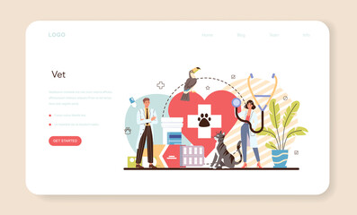 Pet veterinarian web banner or landing page. Veterinary doctor