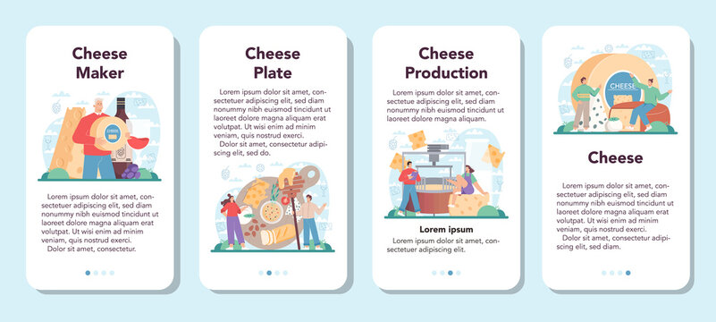Cheese maker mobile application banner set. Professional chef