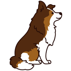 Outlined simple Shetland Sheepdog sitting in side view