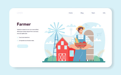 Farmer web banner or landing page. Farm worker growing plants
