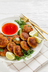 Tod man pla, thai fish cakes on a plate