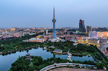 Fototapeta premium Architectural landscape of Jilin Radio and TV Tower in Changchun, China