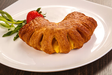 Sweet puff pastry served strawberry