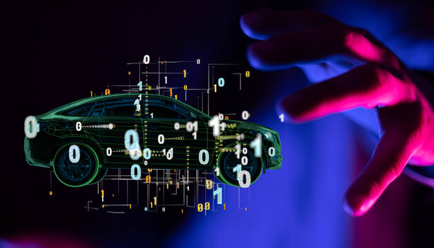 Wireframe rendering of autonomous electric car