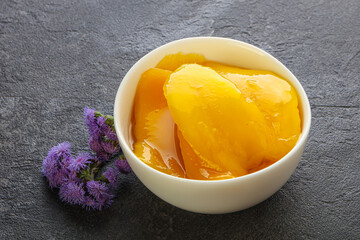 Sweet canned tropical fruit mango