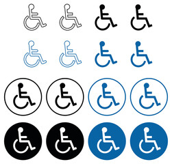 Disabled Wheelchair Symbol Clipart Set - Outline and Silhouette