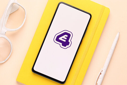 Assam, india - June 21, 2021 : E4 tv logo on phone screen stock image.