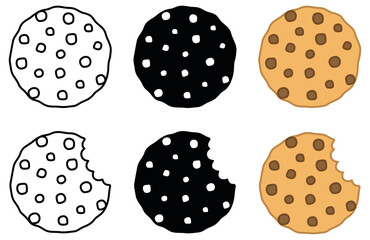 Cookie Clipart Set - Outline and Silhouette with and without a bite