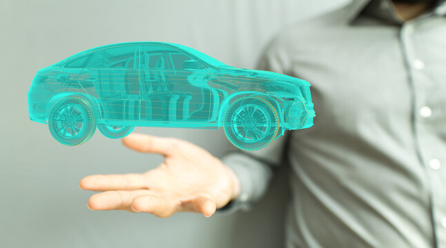 Autonomous car with HUD graphic of Navigation system driving