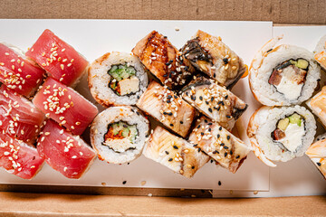 tasty sushi in the box, take away