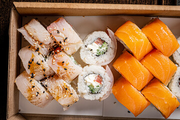 tasty sushi in the box, take away