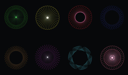 Spirograph patterns set. shapes can be used as watermarks. Circular ornament of spirograph.