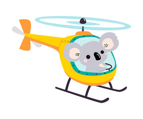 Cute Koala Animal Flying on Helicopter with Propeller Vector Illustration