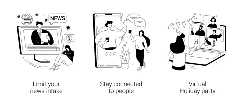 Quarantine lifestyle abstract concept vector illustrations.