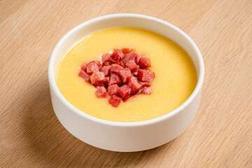 cream soup on the wooden background