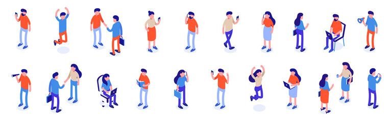 Male and female isometric characters. Large set of people. Vector illustration.